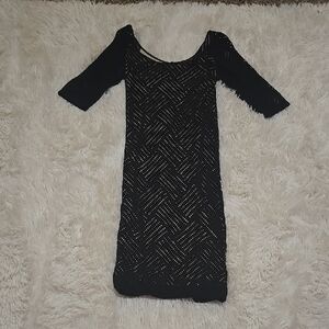 Chic Black Dress with Nude  Detailing